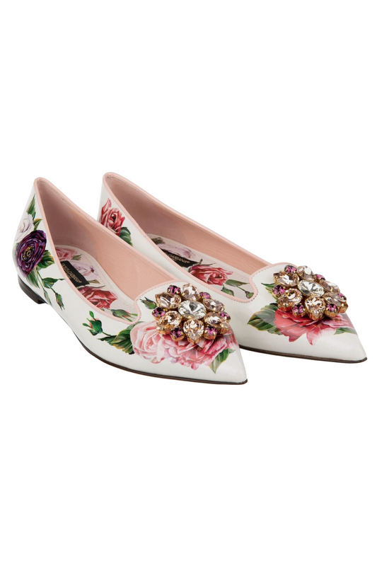 Rose Crystal Brooch Ballet Flats